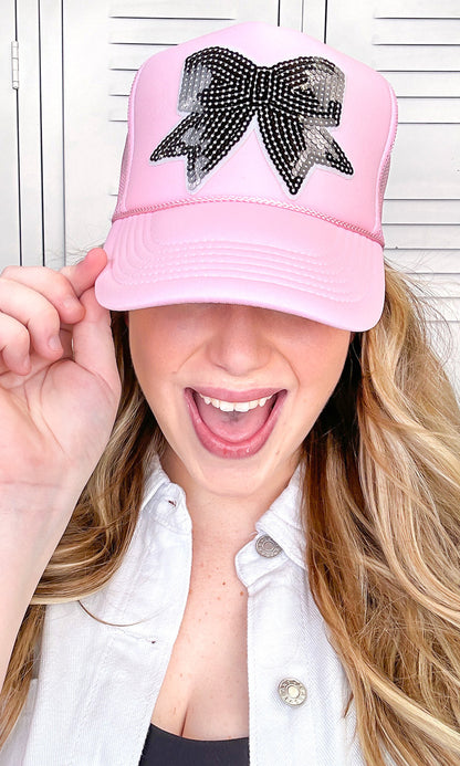 Sparkle Bow Sequin Trucker Hat