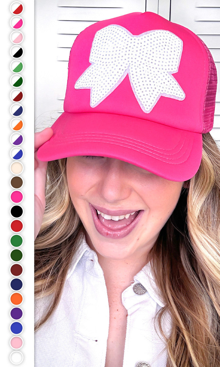 Sparkle Bow Sequin Trucker Hat
