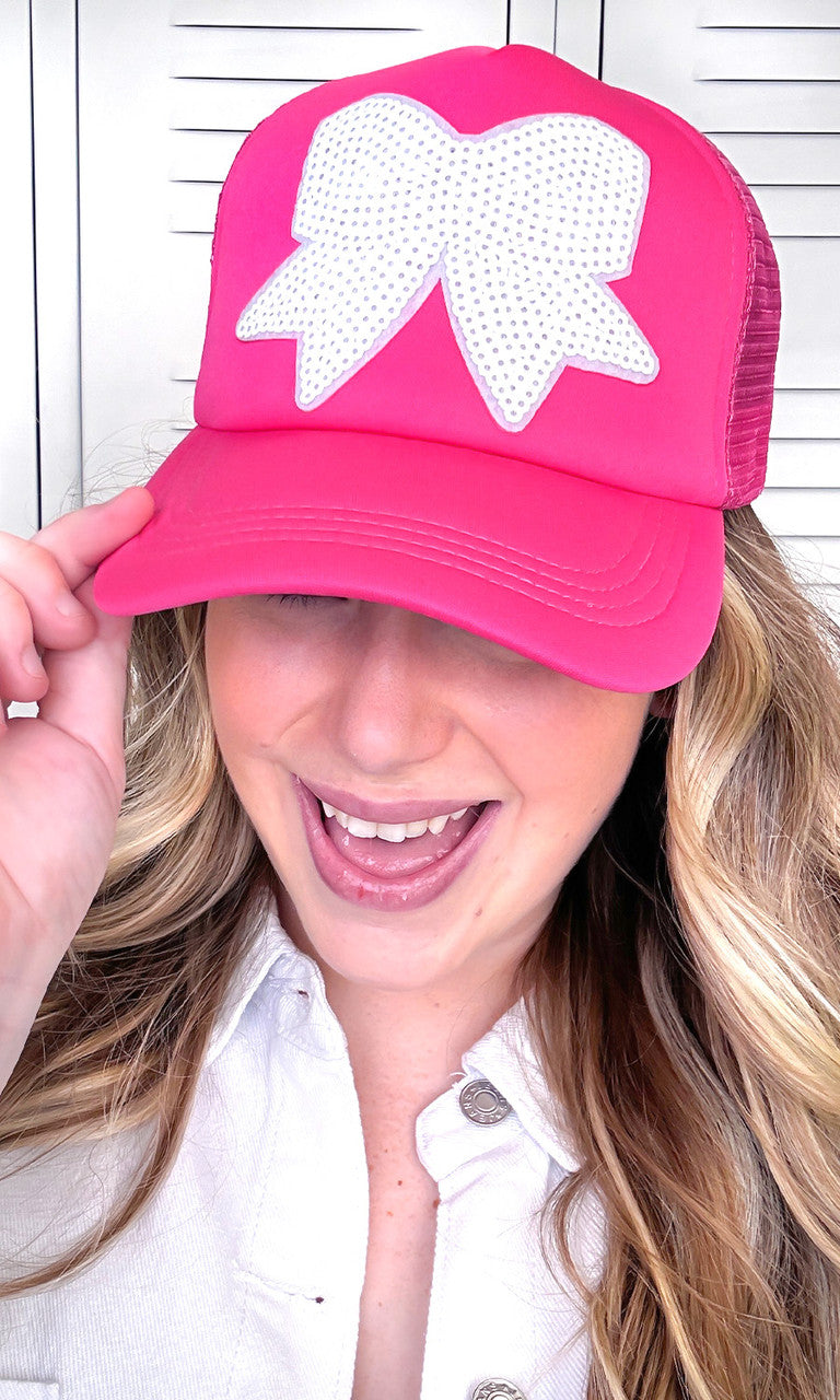 Sparkle Bow Sequin Trucker Hat