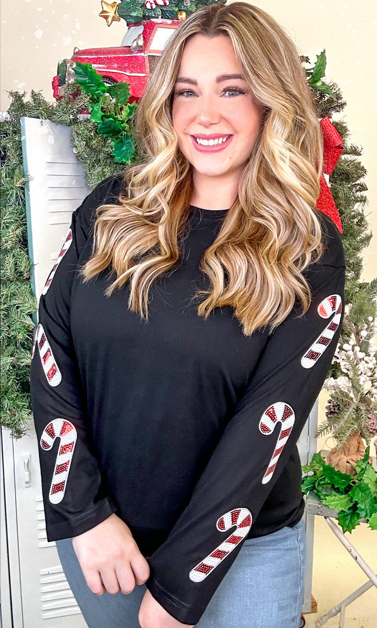 Sparkle Candy Cane Graphic Long Sleeve T-Shirt