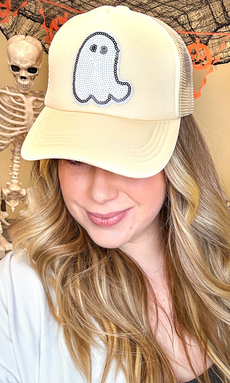 Sparkle Ghost Sequin Trucker Hat