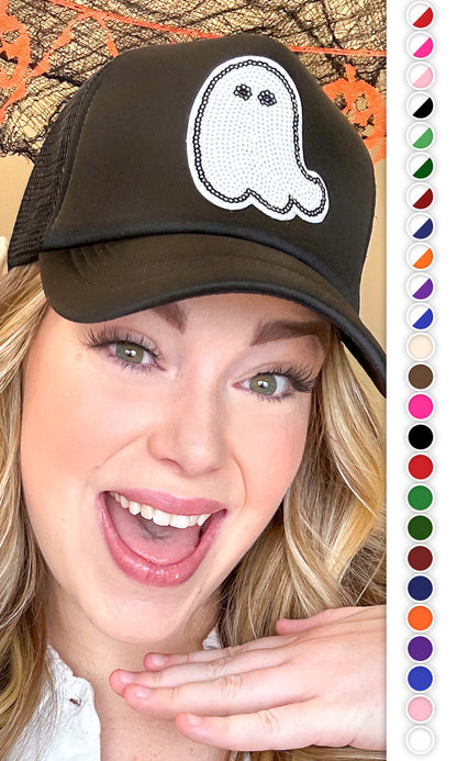 Sparkle Ghost Sequin Trucker Hat