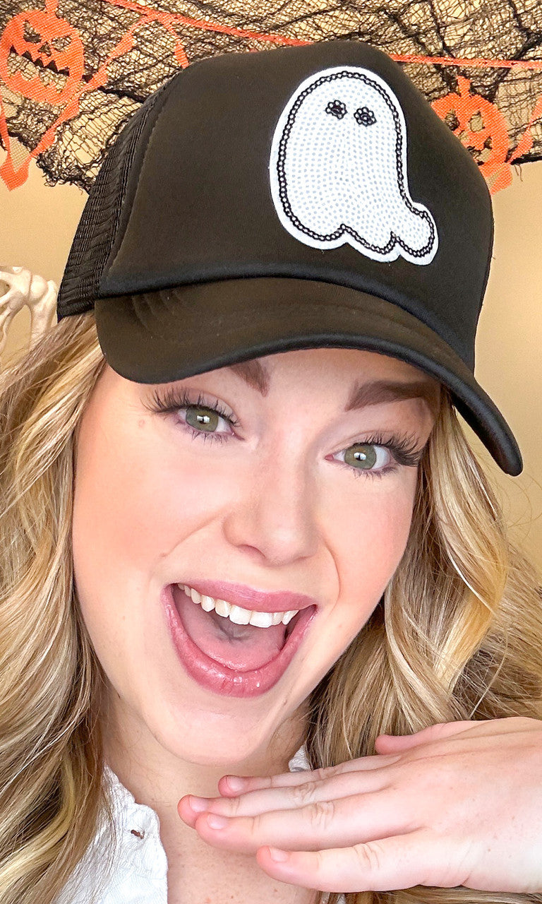 Sparkle Ghost Sequin Trucker Hat