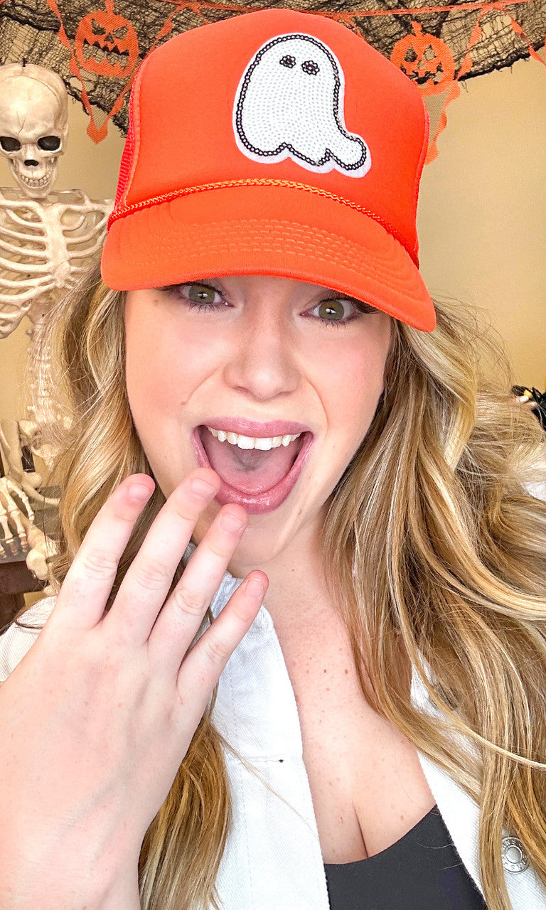 Sparkle Ghost Sequin Trucker Hat