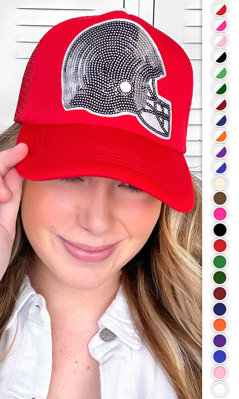 Sparkle Football Helmet Sequin Trucker Hat