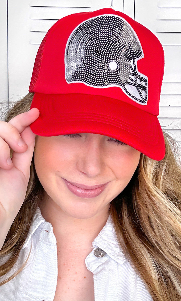 Sparkle Football Helmet Sequin Trucker Hat