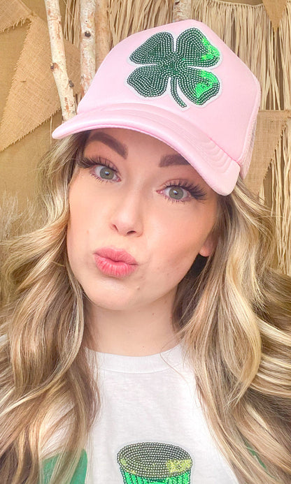 Sparkle Lucky Clover Trucker Hat