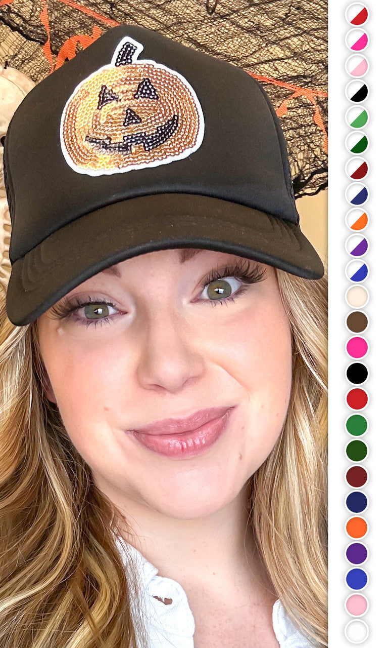 Sparkle Pumpkin Sequin Trucker Hat