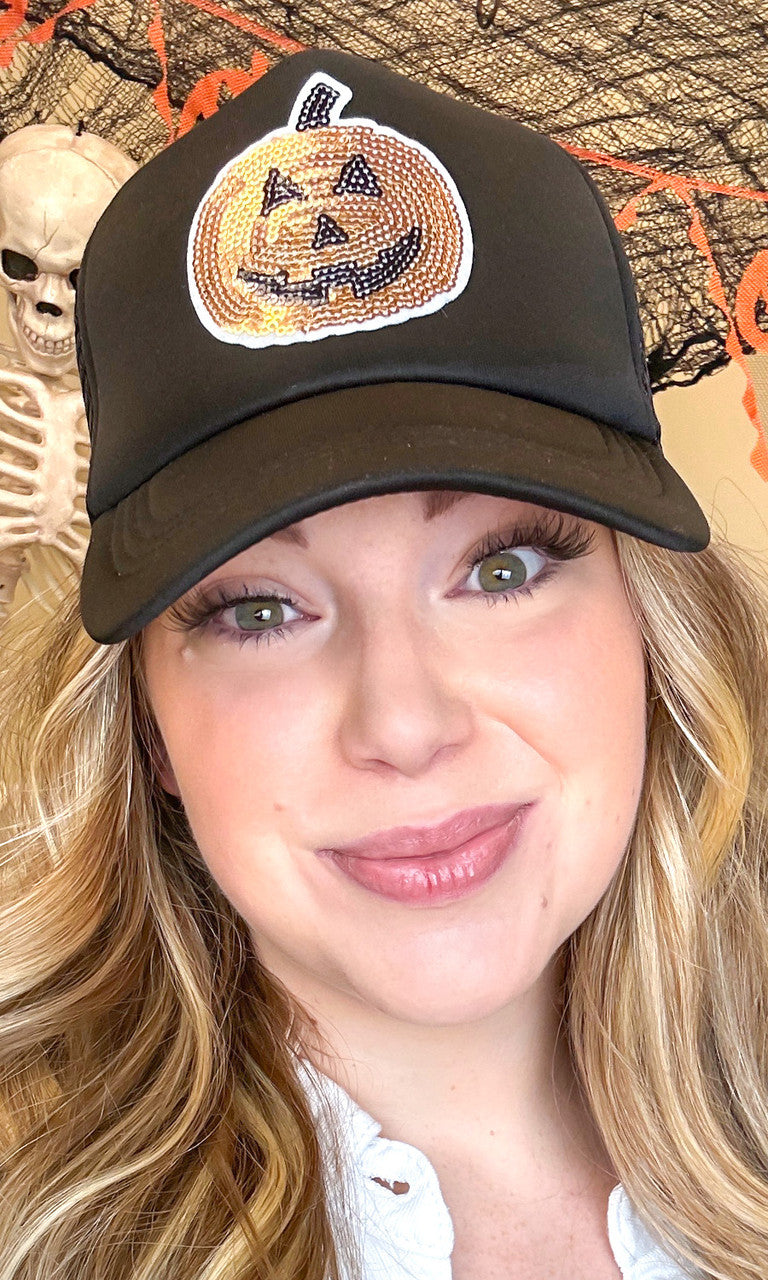 Sparkle Pumpkin Sequin Trucker Hat