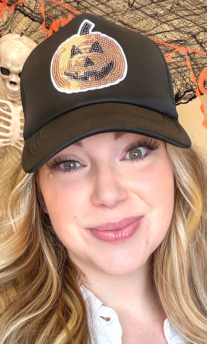 Sparkle Pumpkin Sequin Trucker Hat