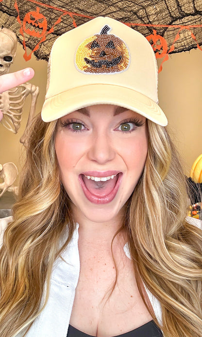 Sparkle Pumpkin Sequin Trucker Hat