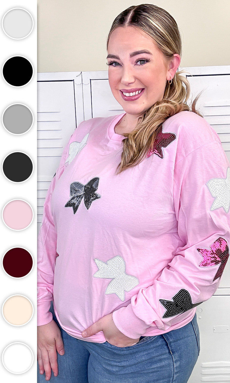 Sparkle Sequin Bow Graphic Long Sleeve T-Shirt