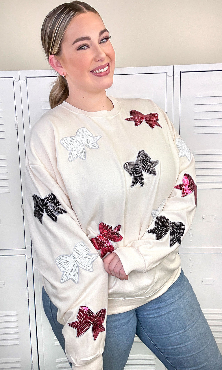 Sparkle Sequin Bow Graphic Sweatshirt