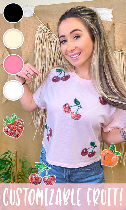 Sparkle Sequin Fruit Graphic Crop Top T-Shirt