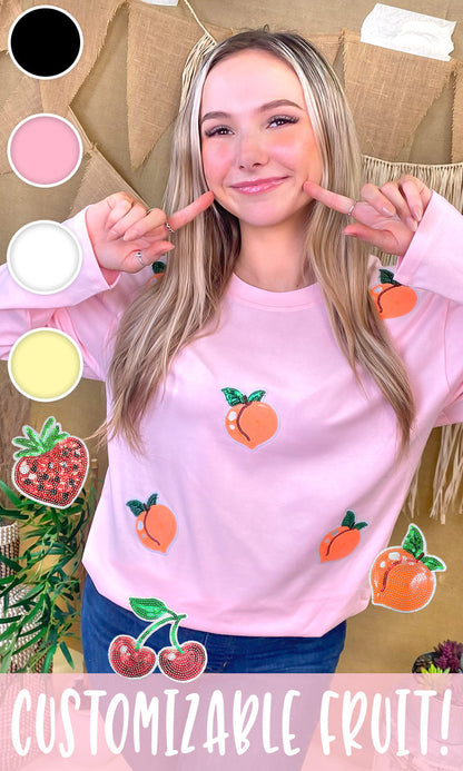 Sparkle Sequin Fruit Graphic Long Sleeve T-Shirt