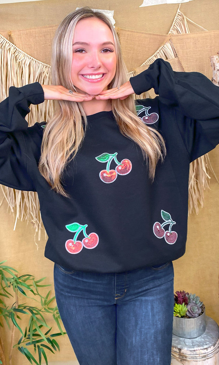 Sparkle Sequin Fruit Graphic Sweatshirt