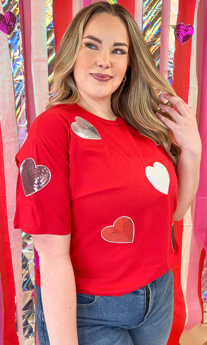 Sparkle Sequin Valentine Heart Graphic T-Shirt