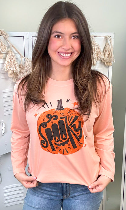 Spooky Pumpkin Rhinestones Graphic Long Sleeve T-Shirt