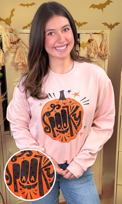 Spooky Pumpkin Rhinestone Graphic Sweatshirt