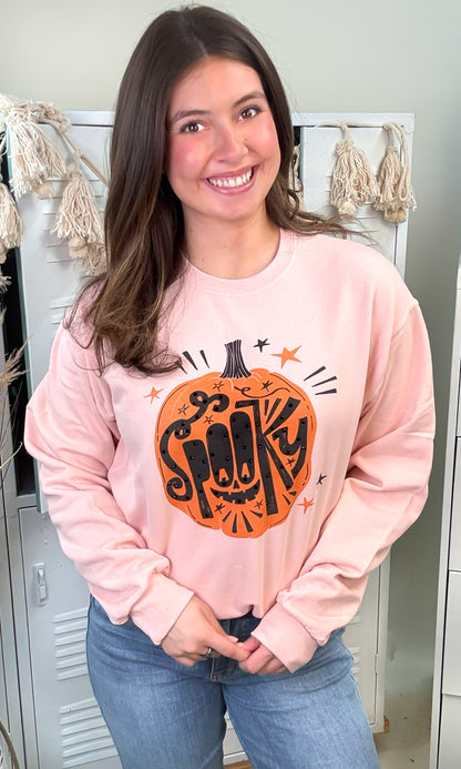 Spooky Pumpkin Rhinestone Graphic Sweatshirt
