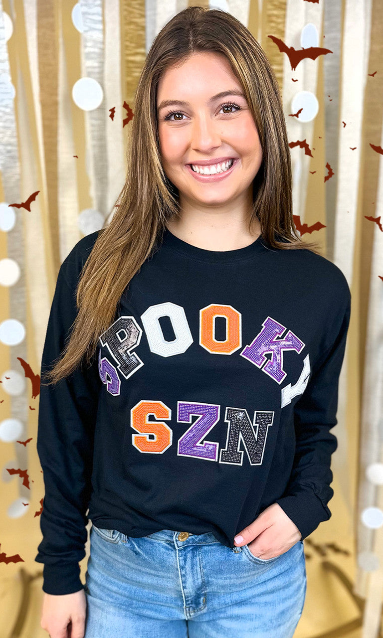 Spooky Season Sequin Graphic Long Sleeve T-Shirt