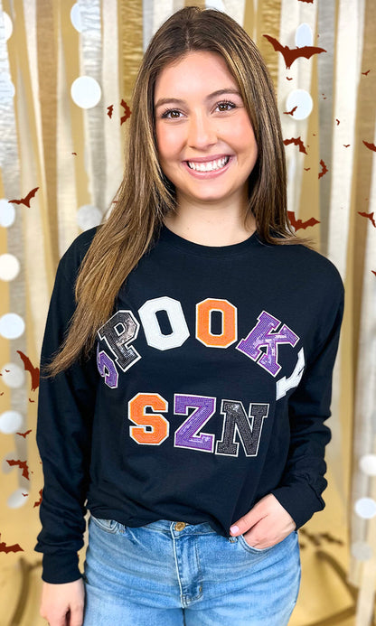 Spooky Season Sequin Graphic Long Sleeve T-Shirt