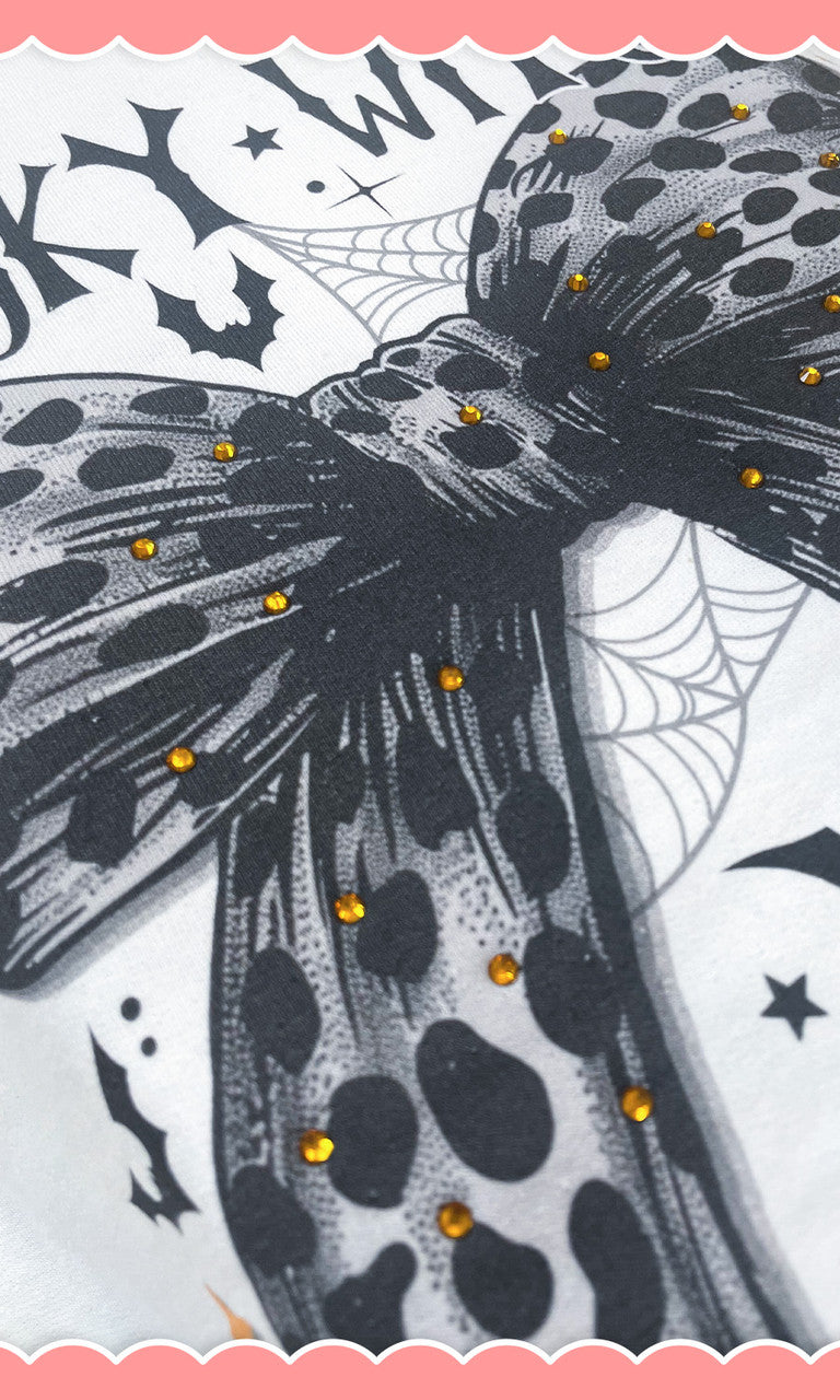 Spooky Witch Social Club Cheetah Bow Rhinestone Graphic Shirt