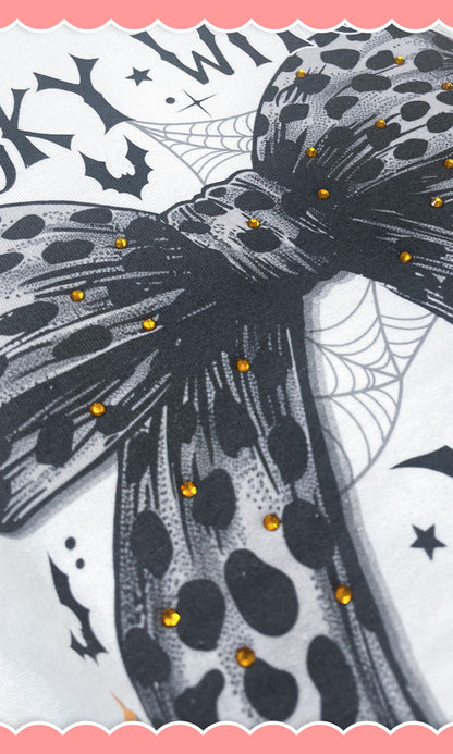 Spooky Witch Social Club Cheetah Bow Rhinestone Graphic Shirt