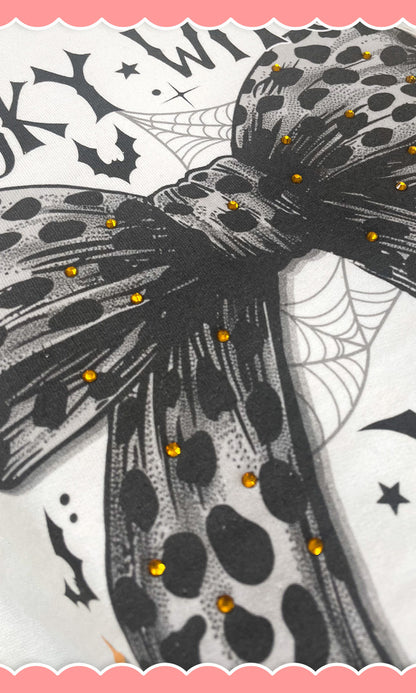 Spooky Witch Social Club Cheetah Bow Rhinestone Graphic Sweatshirt