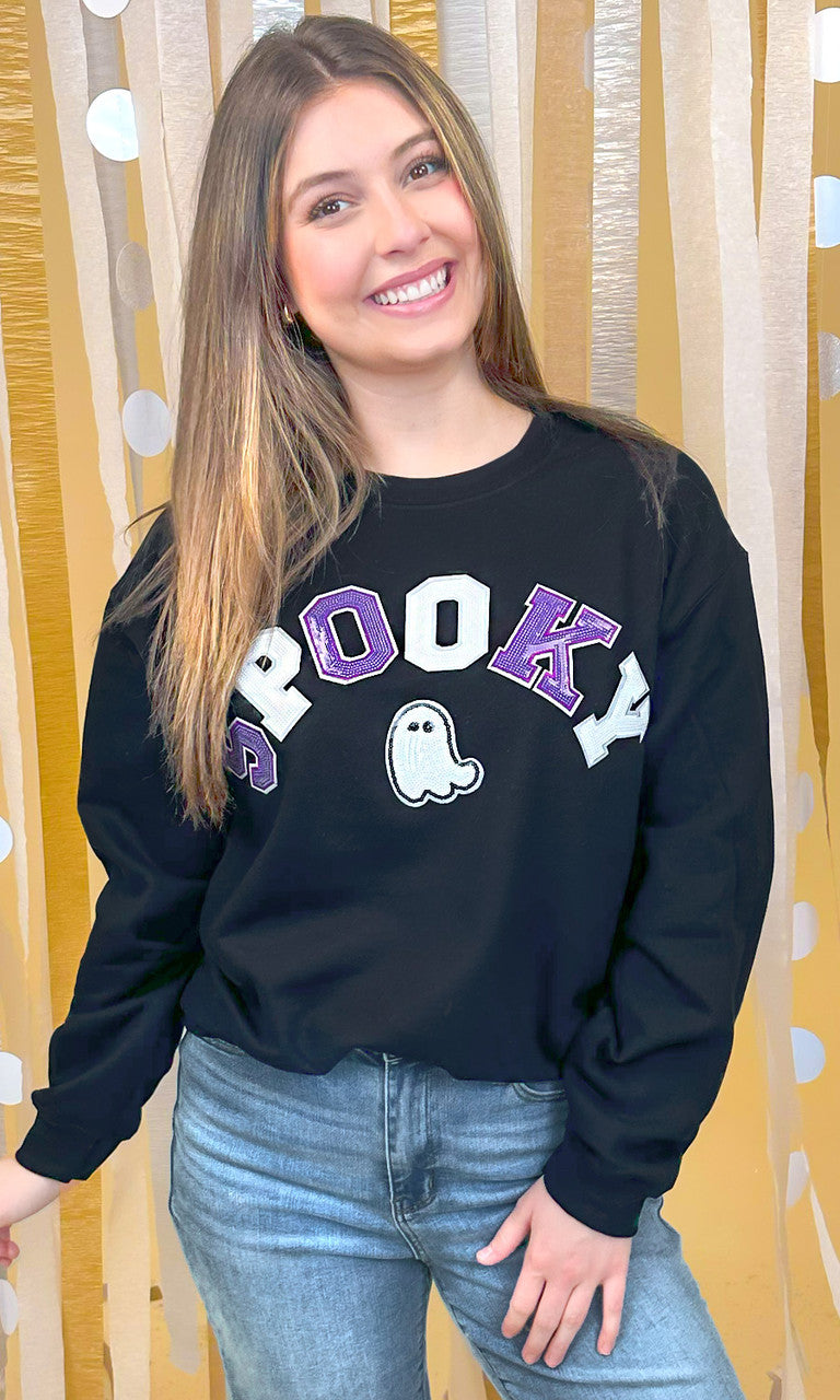 Spooky with Ghost Sequin Graphic Sweatshirt
