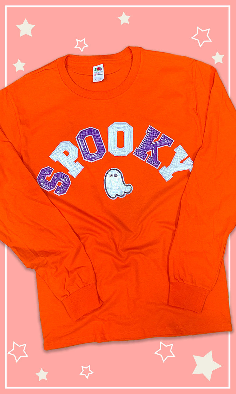 Spooky with Ghost Sequin Graphic Long Sleeve T-Shirt