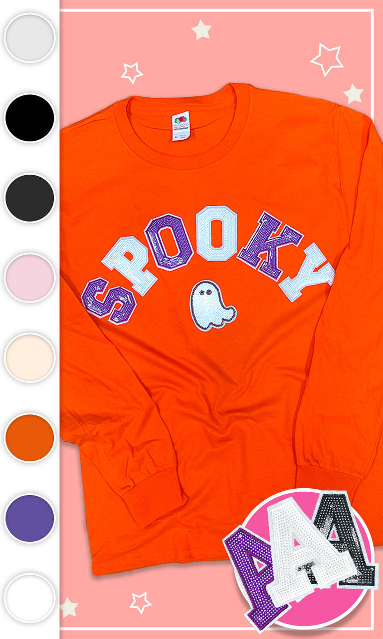 Spooky with Ghost Sequin Graphic Long Sleeve T-Shirt