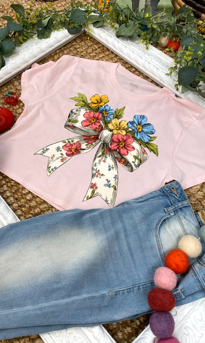 Spring Bow Graphic Crop Top Shirt