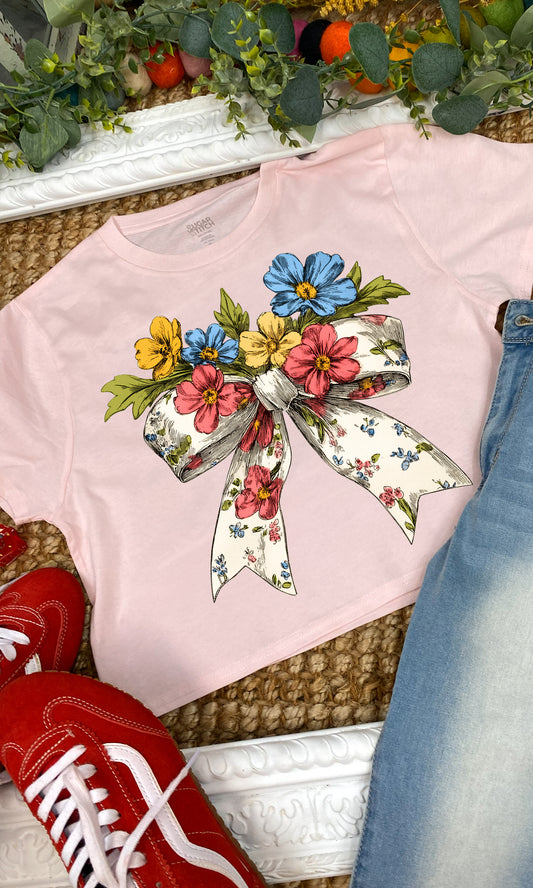 Spring Bow Graphic Crop Top Shirt