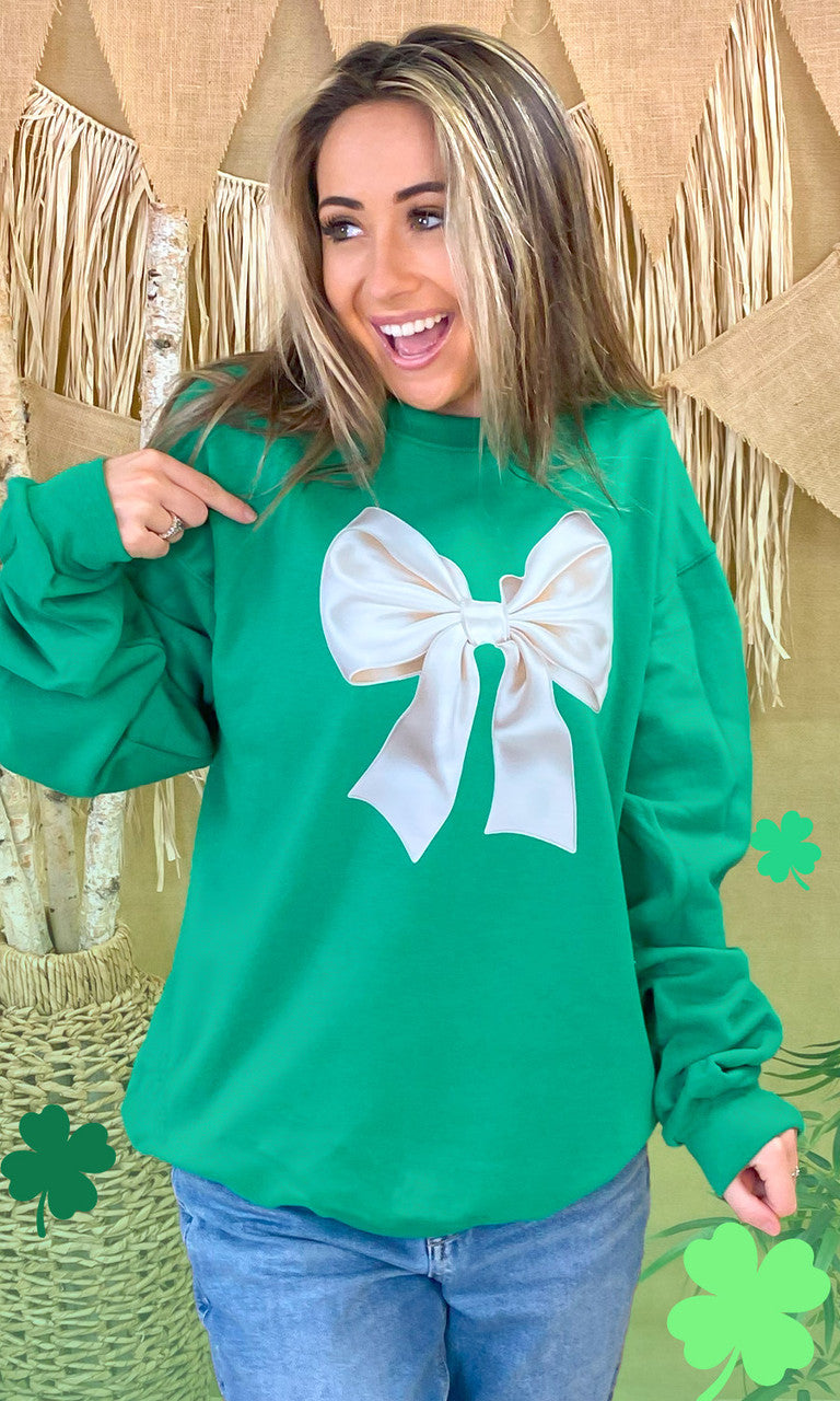 St Patricks Day Satin Bow Graphic Sweatshirt