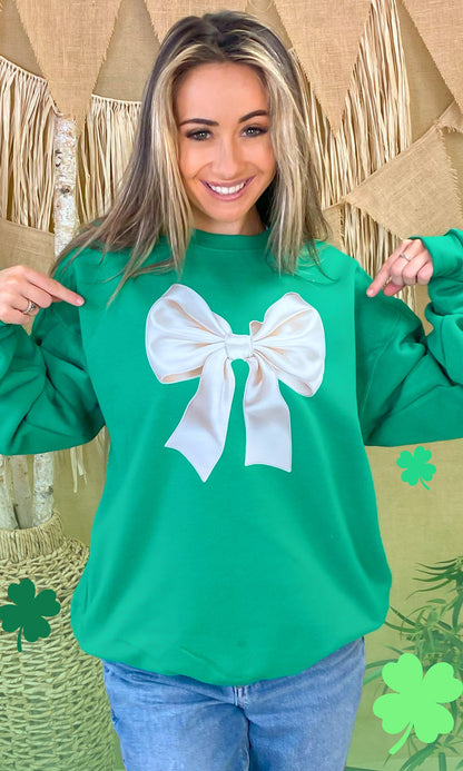 St Patricks Day Satin Bow Graphic Sweatshirt