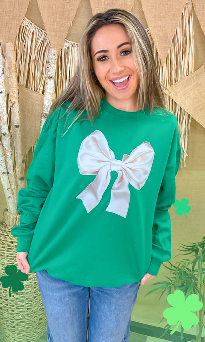 St Patricks Day Satin Bow Graphic Sweatshirt