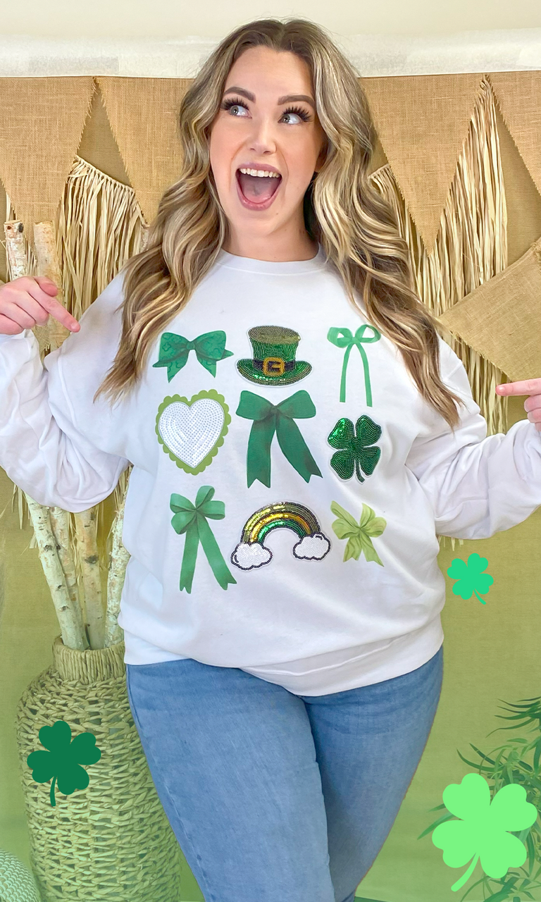 St Patricks Day Sequin Bows Graphic Sweatshirt
