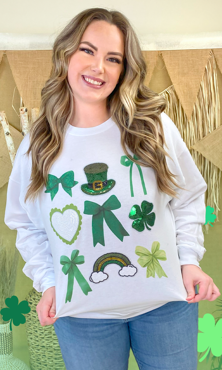 St Patricks Day Sequin Bows Graphic Sweatshirt