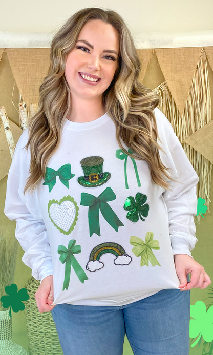 St Patricks Day Sequin Bows Graphic Sweatshirt
