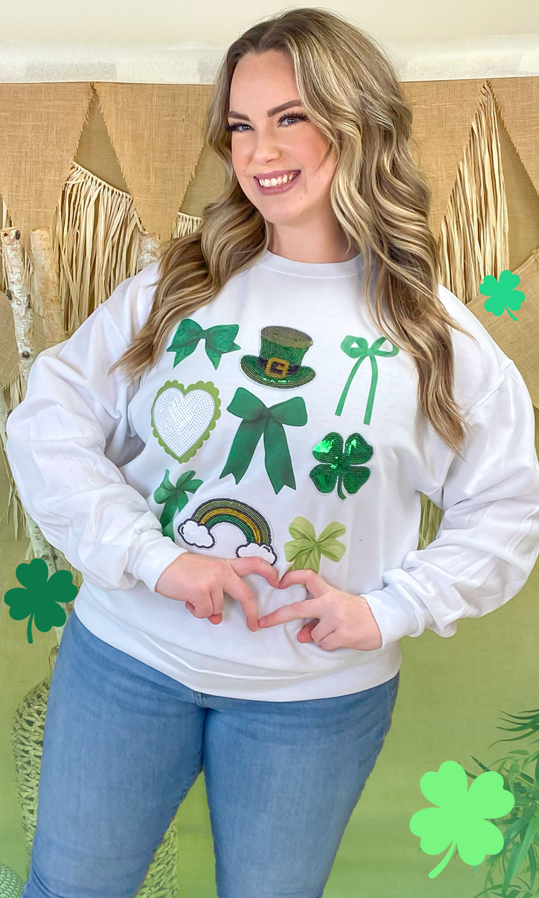 St Patricks Day Sequin Bows Graphic Sweatshirt