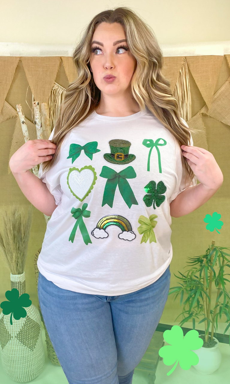 St Patricks Day Sequin Bows Graphic T-Shirt