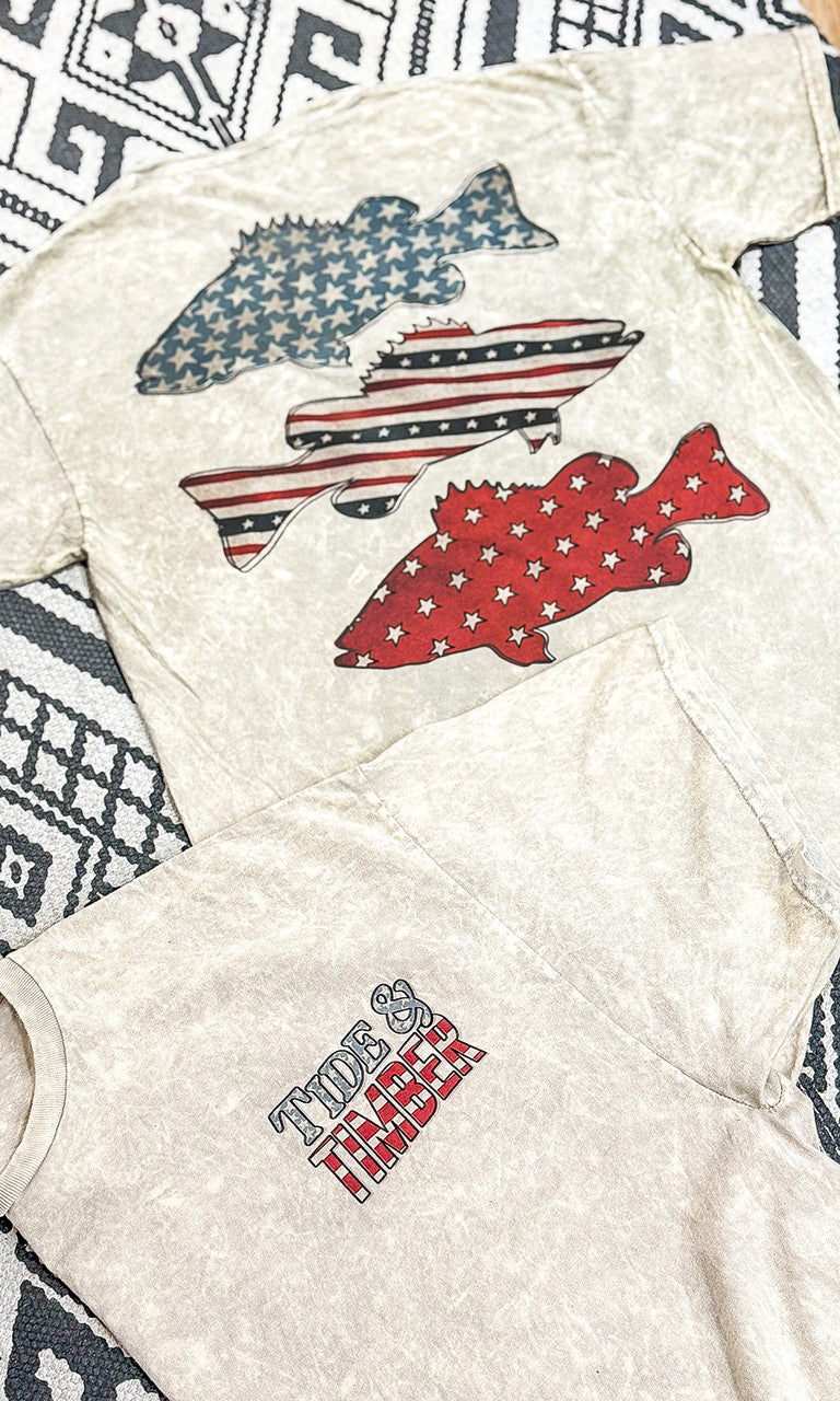 Stars and Stripes Tide and Timber Fishing Graphic T-Shirt