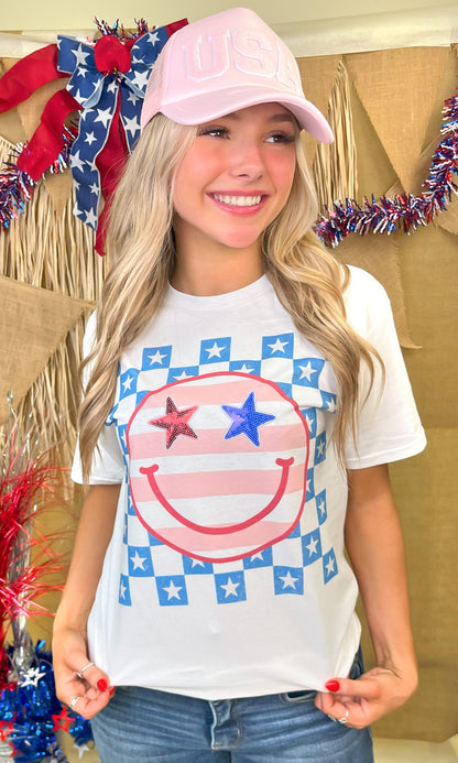 Stars and Stripes Smile Graphic T-Shirt