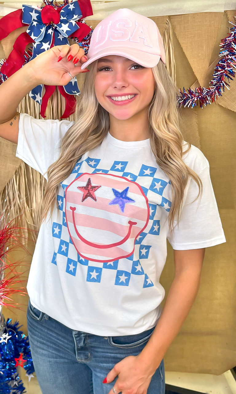 Stars and Stripes Smile Graphic T-Shirt