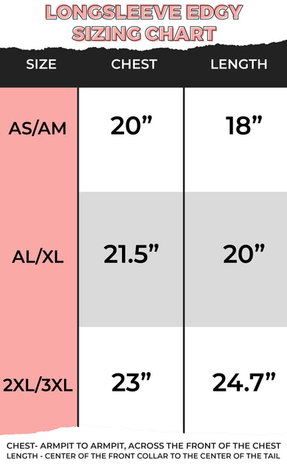 Sizing chart for the HoHoHo Christmas Metallic Puff Edgy LS Striped Graphic Shirt, ensuring a perfect fit for festive wear.