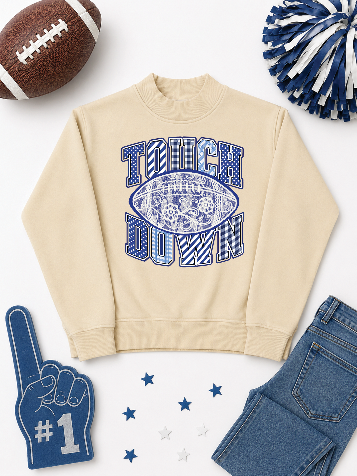 Lace Football Touchdown Pattern Graphic Mock Neck Sweatshirt