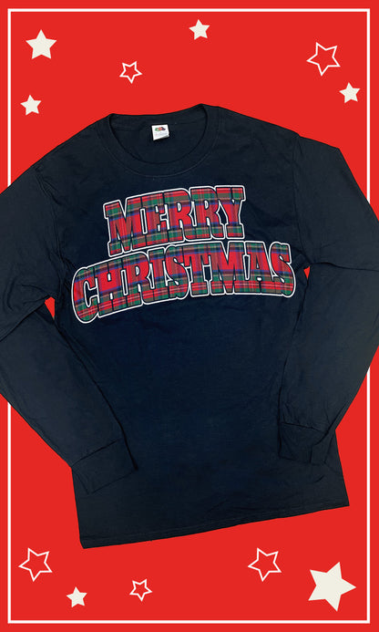 Tartan Merry Christmas Graphic Long Sleeve T-Shirt