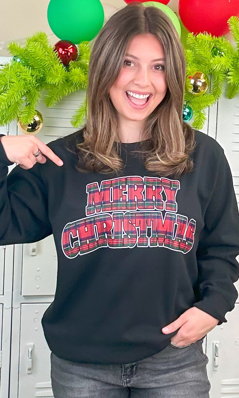 Tartan Merry Christmas Graphic Sweatshirt