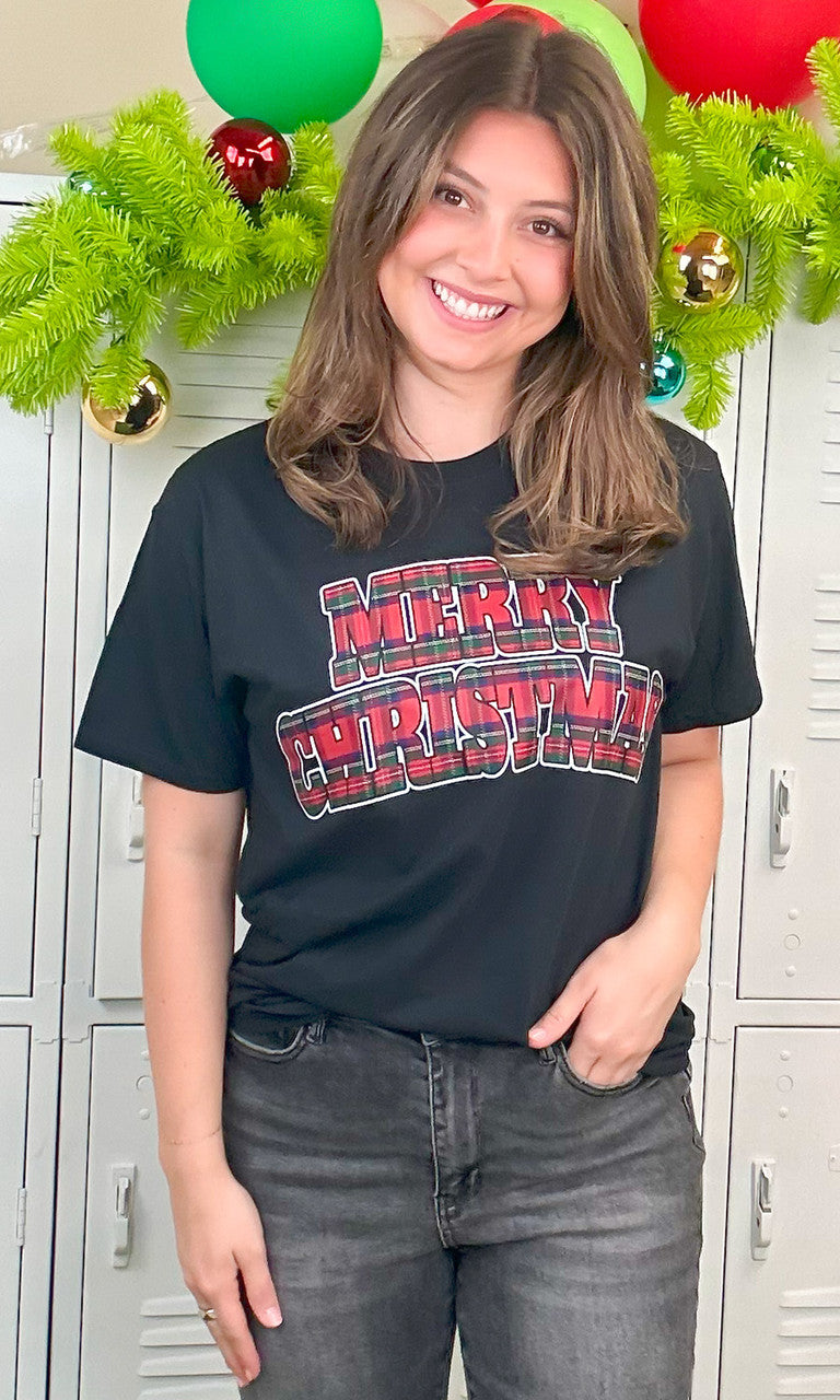 Tartan Merry Christmas Graphic T-Shirt